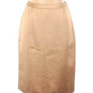 CARMEN MARC VALVO SIGNATURE 10 back slit goldtone satin  skirt in excellent cond